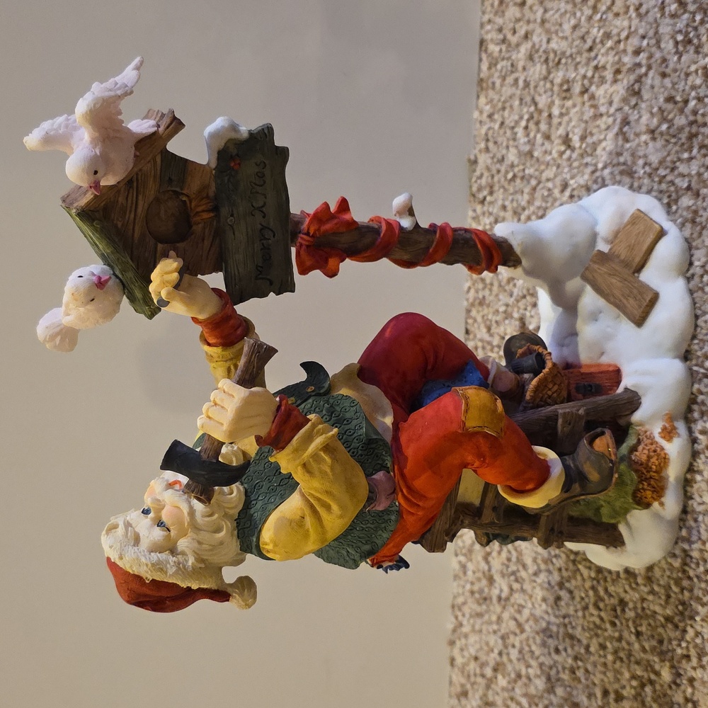 Santa Claus Figurine with Birdhouse - Santa Toy Maker Porcelain